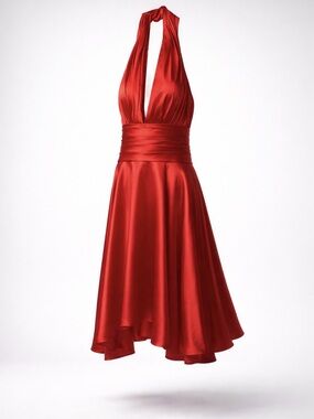 🌹Stunning Vintage Party Fiesta classic Red Satin Scarlet Halter Maxi Dress